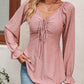 Women's Tie Front V-Neck Puff Sleeve Blouse