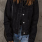 Women's Black Frayed Trim Button Down Denim Jacket
