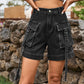 Women's High Waist Denim Jean Cargo Shorts