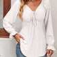 Women's Tie Front V-Neck Puff Sleeve Blouse