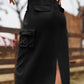 Women's Drawstring Waist Slit Denim Jean Skirt