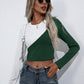 Women's Cropped Contrast Color Round Neck Short Sleeve Tee