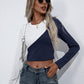 Women's Cropped Contrast Color Round Neck Short Sleeve Tee