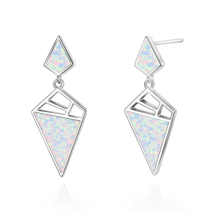 Women's 925 Sterling Silver Geometric With Opal Dangle Drop Stud Earrings Women Girls