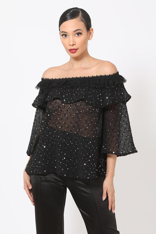 Women's Polka Dot Sheer Off Shoulder Top (M Only)