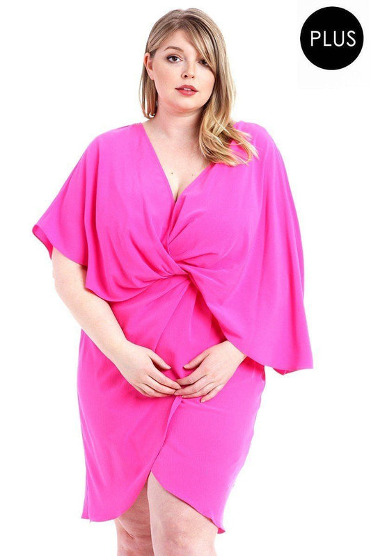 Women's Woven Fabric Hot Pink Stretch Dress (1X & 2X Only)