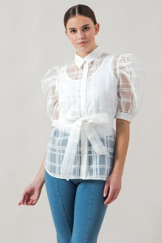 Women's See-thru Mini Length Organza Top