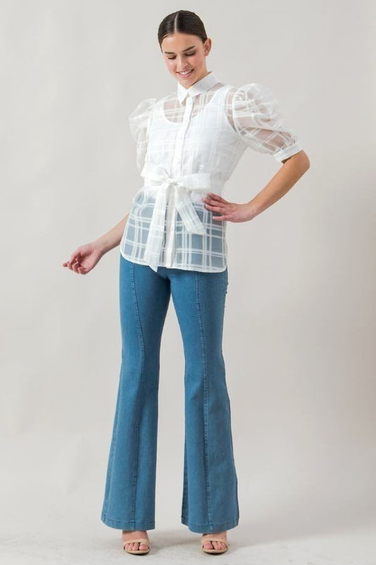 Women's See-thru Mini Length Organza Top