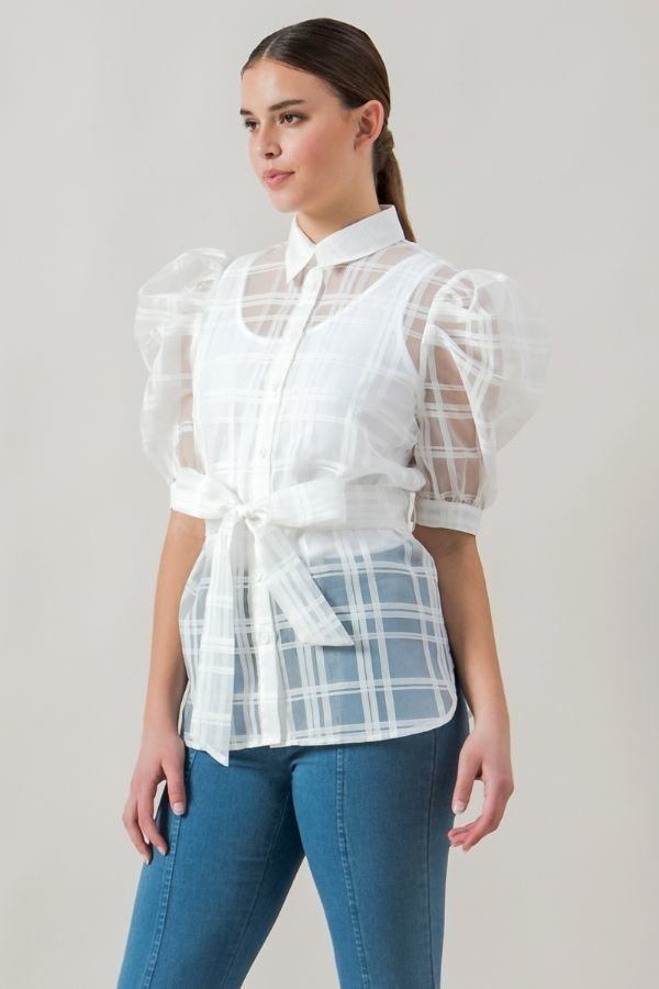 Women's See-thru Mini Length Organza Top