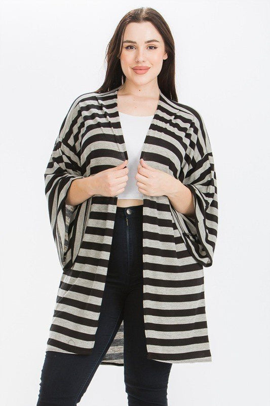 Women's Striped Cardigan With Kimono Style Sleeves