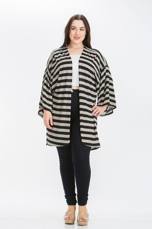 Women's Striped Cardigan With Kimono Style Sleeves