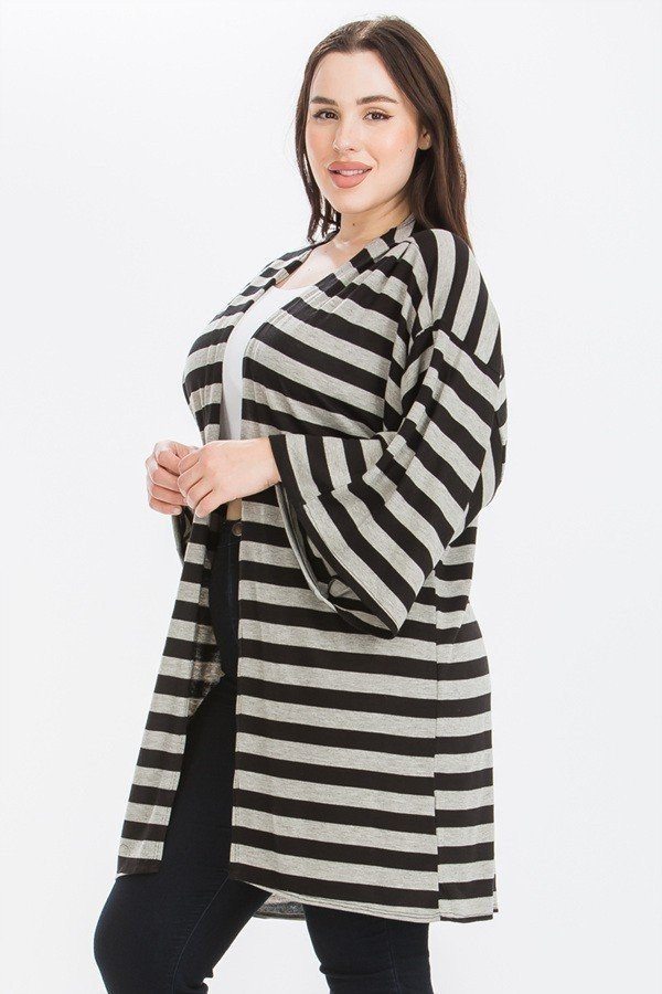 Women's Striped Cardigan With Kimono Style Sleeves