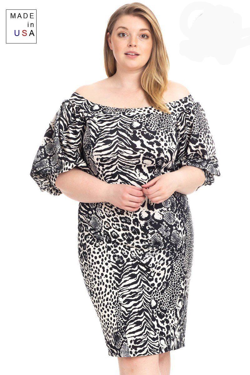 Women's Plus Size  Animal Print Crepe Stretch Bodycon Dress (2X Only)