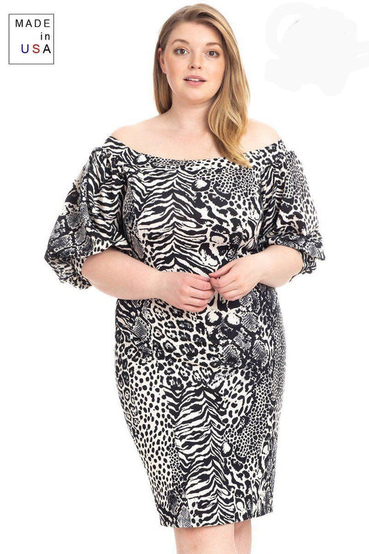 Women's Plus Size  Animal Print Crepe Stretch Bodycon Dress (2X Only)
