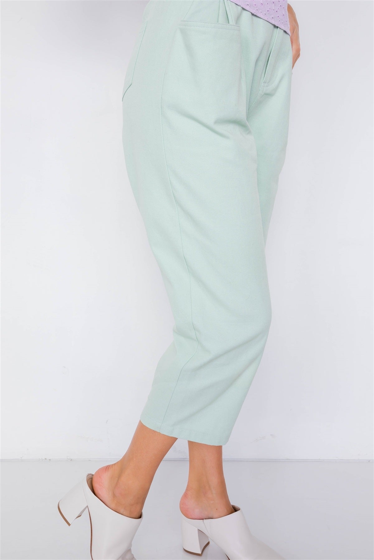 Women's Pastel Chic Solid Ankle Wide Leg Adjustable Snap Waist Pants