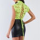 Women's Lace Collared Short Sleeve Corset Back Sexy Bodysuit