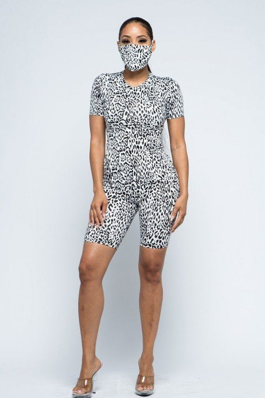 Women's Women's Brushed Short Sleeve Top And Biker Pants And Face Mask Set