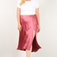 Women's Plus Solid High-waist Skirt With Button Trim And Side Slit