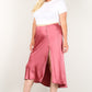 Women's Plus Solid High-waist Skirt With Button Trim And Side Slit