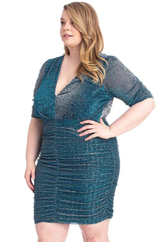 Women's Plus Ribbed Shimmer Shirring Mini Dress