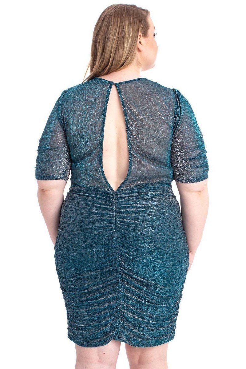 Women's Plus Ribbed Shimmer Shirring Mini Dress