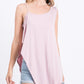 Women's Solid Knit Top Is Fearing A Round Neckline And Side Hi-low