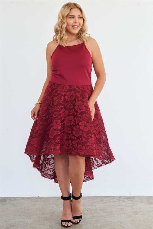 Women's Plus Size Cabernet Square Neckline Hi-low Floral Lace Maxi Dress (XL Only)