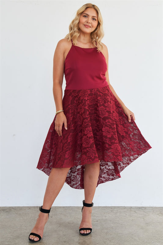 Women's Plus Size Cabernet Square Neckline Hi-low Floral Lace Maxi Dress (XL Only)
