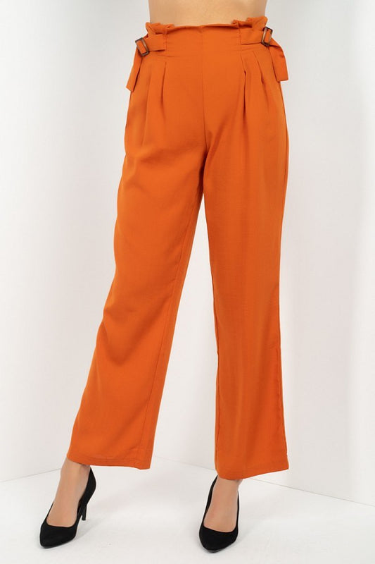 Women's High Waist Paper Bag Wide Pants