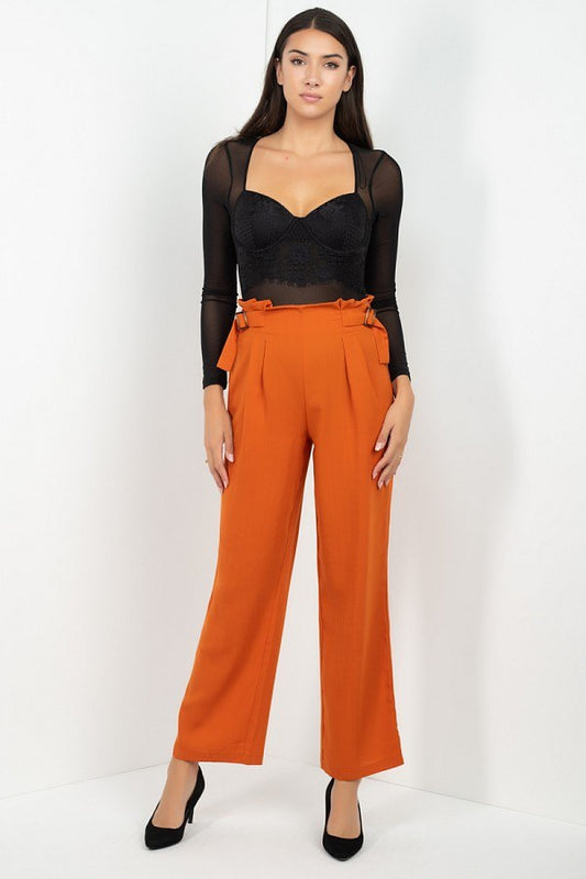Women's High Waist Paper Bag Wide Pants