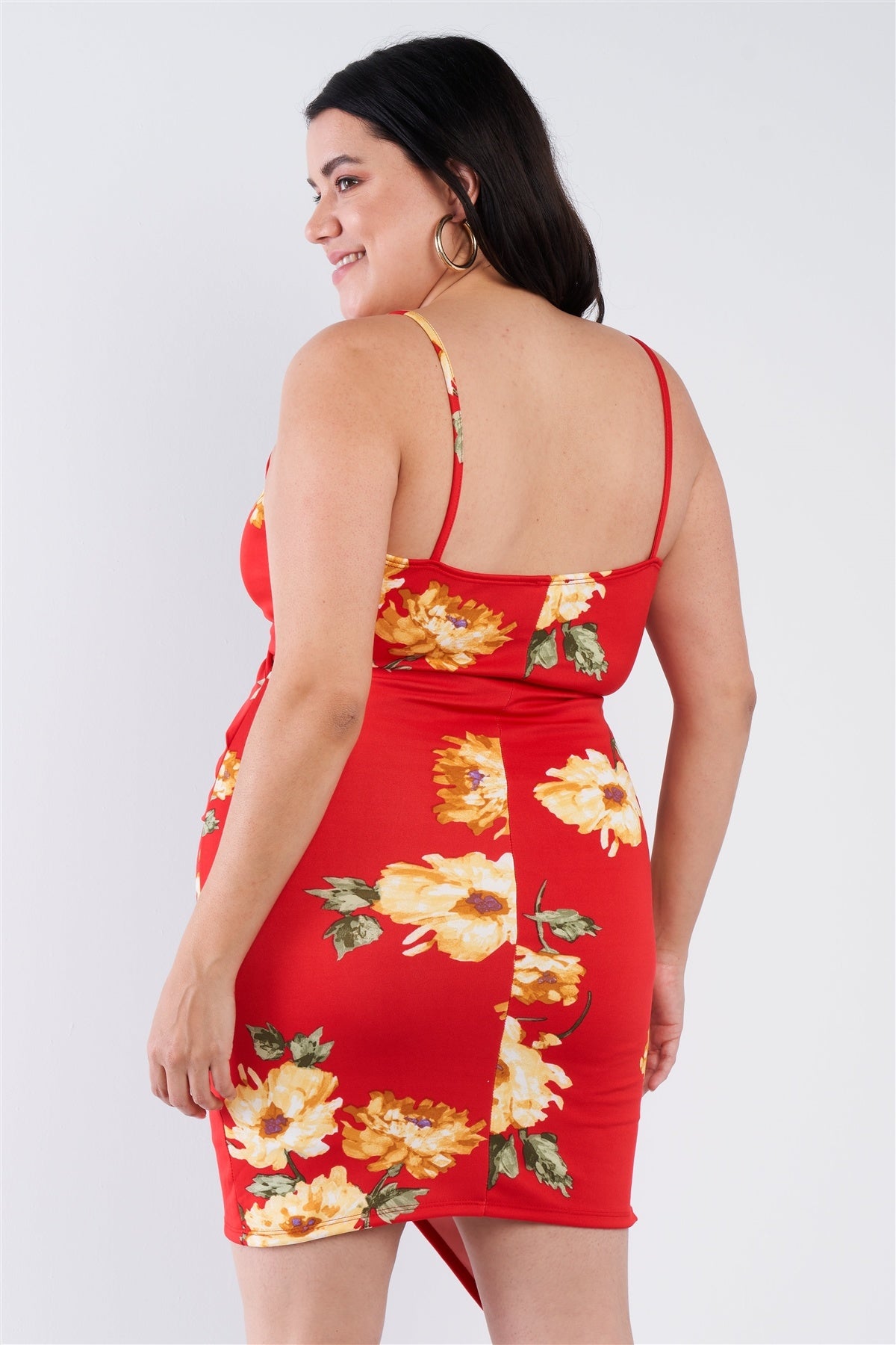 Women's Plus Size Floral Print V-neck Cinched Size Chic Mini Dress