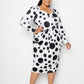 Women's Plus Polka Dot Drop Waist Ruched Midi Dress (3X Only)