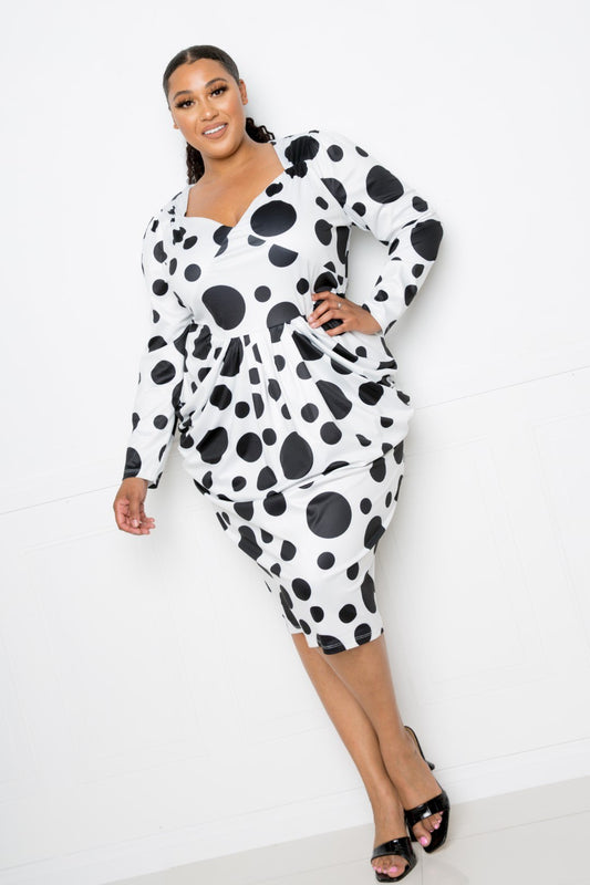 Women's Plus Polka Dot Drop Waist Ruched Midi Dress (3X Only)