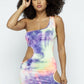 Women's One Shoulder Two Side Cut Off Mini Dress W/mask