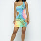Women's One Shoulder Two Side Cut Off Mini Dress W/mask