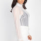 Women's Ruffle Mock Neck Lace Top