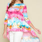Women's Tie-dye Venechia High Low Fashion Top With 3/4 Sleeves