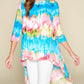 Women's Tie-dye Venechia High Low Fashion Top With 3/4 Sleeves