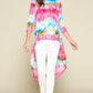 Women's Tie-dye Venechia High Low Fashion Top With 3/4 Sleeves