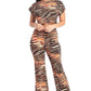 Women's Zebra Print Crop Top And Palazzo Pants Set