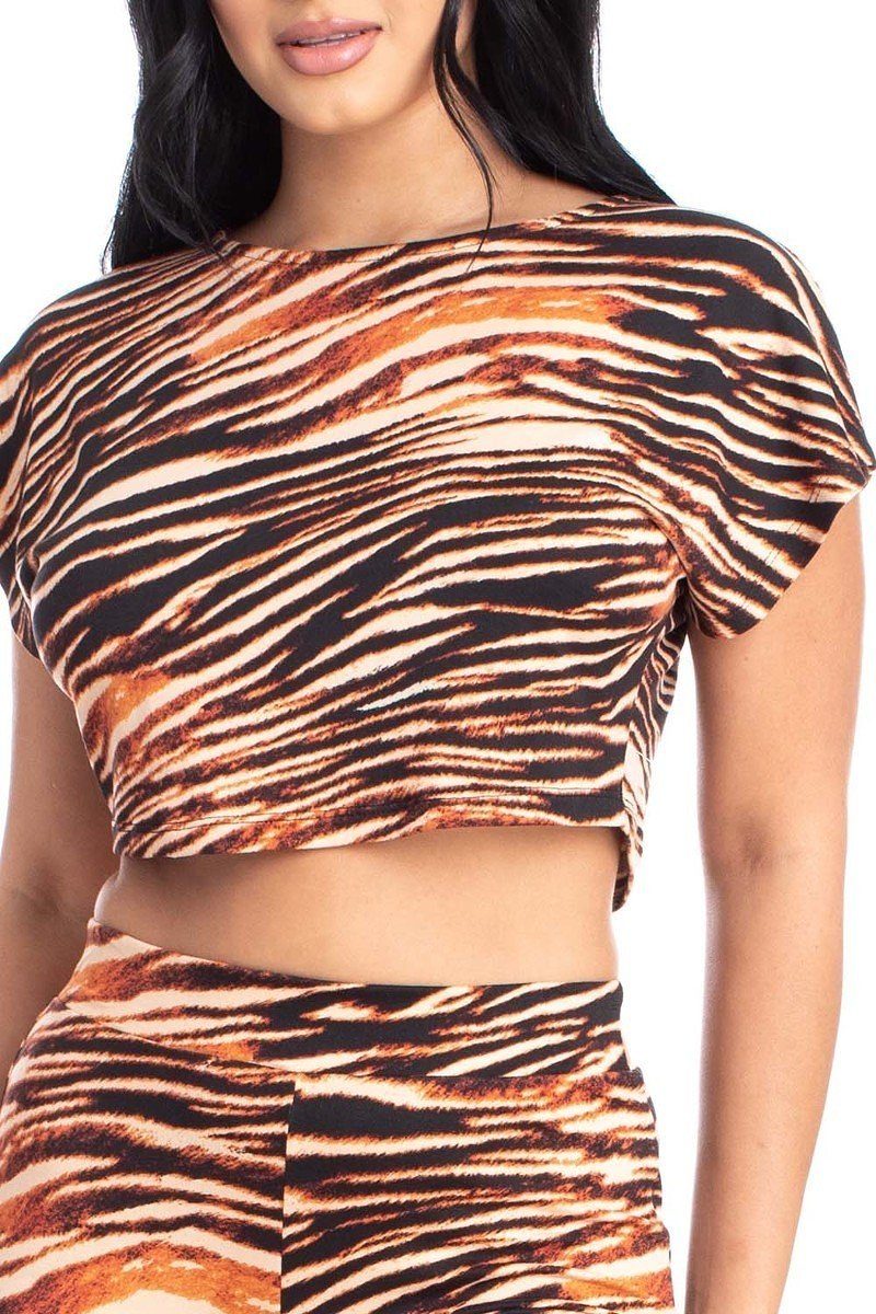 Women's Zebra Print Crop Top And Palazzo Pants Set