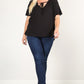 Women's Plus Size Solid Top With A Necktie and Pleated Sleeves