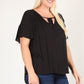 Women's Plus Size Solid Top With A Necktie and Pleated Sleeves