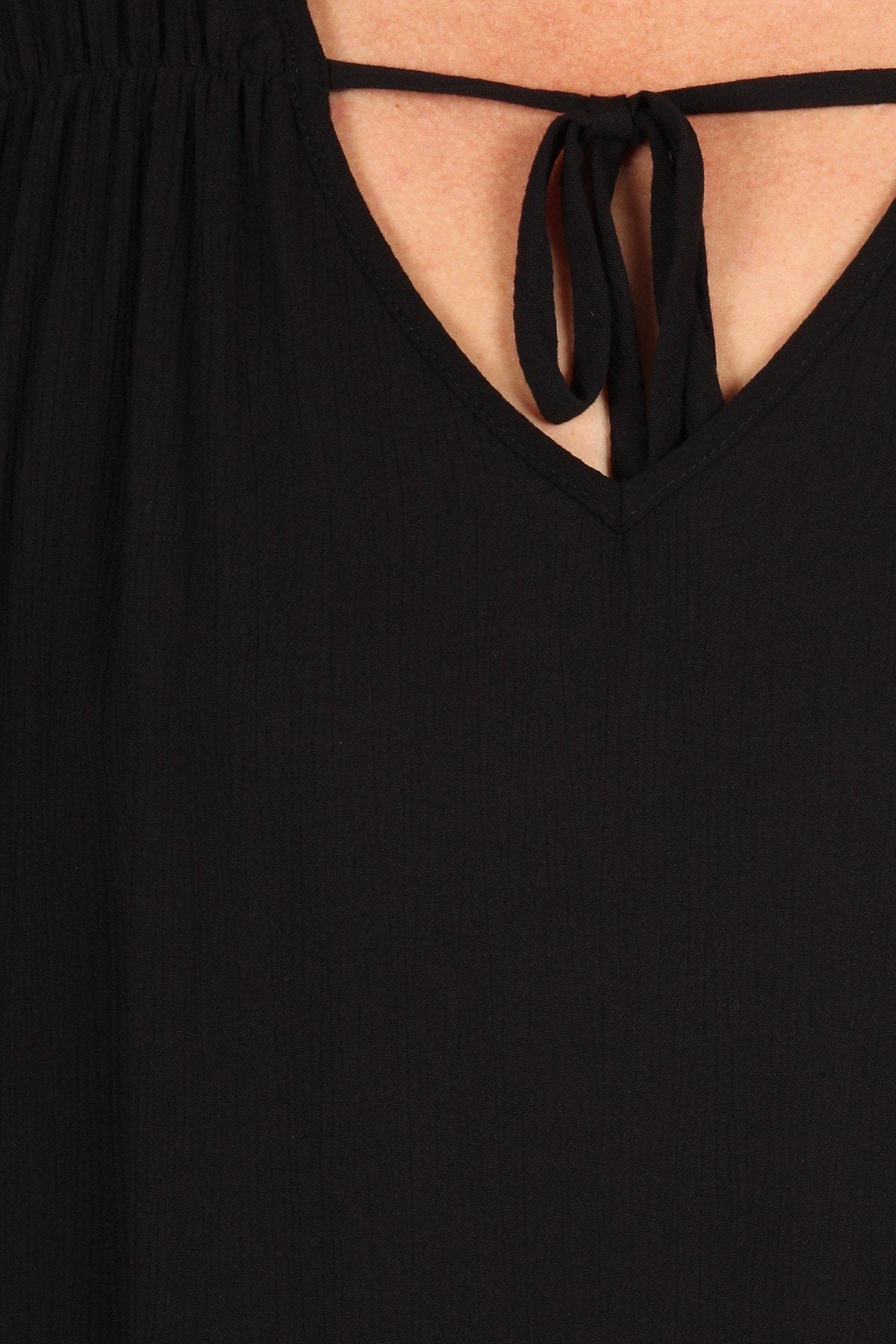 Women's Plus Size Solid Top With A Necktie and Pleated Sleeves