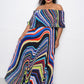 Women's Geo Printed Off Shoulder Plus Pleated Maxi Dress (2X & 3X Only)