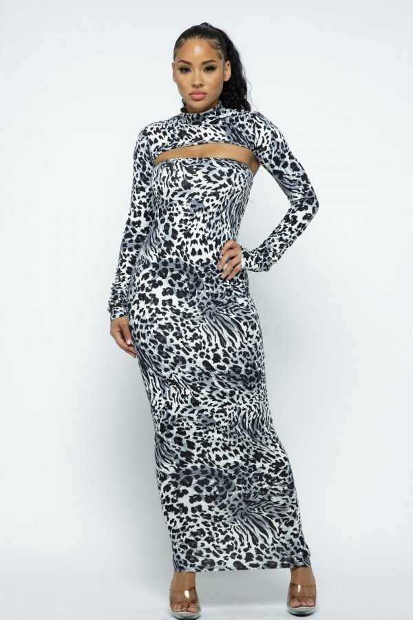 Women's Mock Neck Long Sleeve Long Dress (M Only)