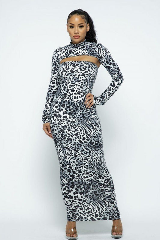 Women's Mock Neck Long Sleeve Long Dress (M Only)
