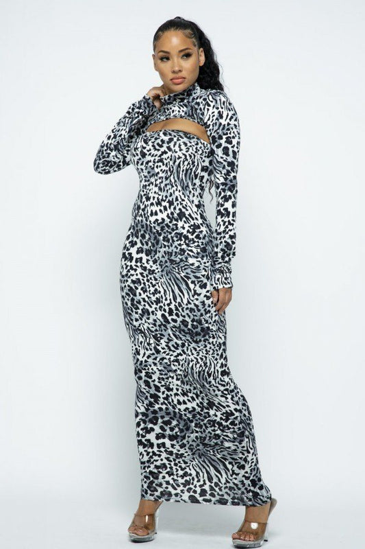 Women's Mock Neck Long Sleeve Long Dress (M Only)