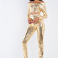 Women's Metallic Small Scales Print Long Sleeve Off-the-shoulder Cropped Top And High Waist Slim Fit Legging Set