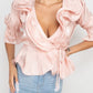 Women's Surplice Short Sleeve Ruffle Top (S Only)